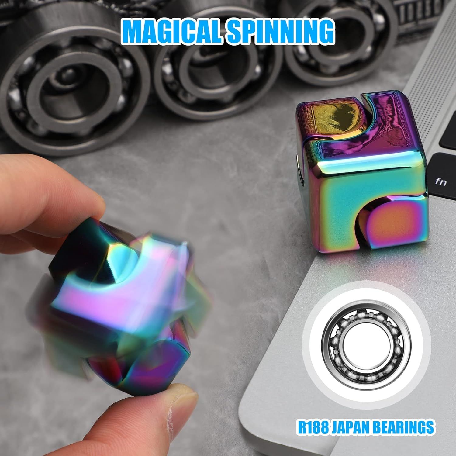 Infinity Gear Fidget Cube Spinner for Kid Adult, Transformable Spinning Top Metallic Fidget Toys for Anti-Anxiety Stress Relief Autism Finger Hand Spinner, 2-in-1 Cube Toy for Desk Office Classroom