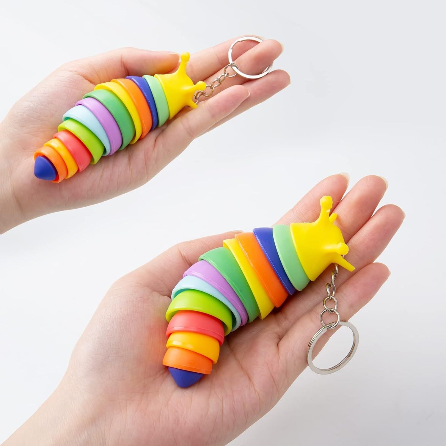 6 PCS Mini Fidget Slug Key-chain Toys,3D Articulated Stretch Caterpillar Sensory Stress Relief Flexible Hand Toy, Ideal Party Favor Colorful Office Desk Pet Toys Random Color