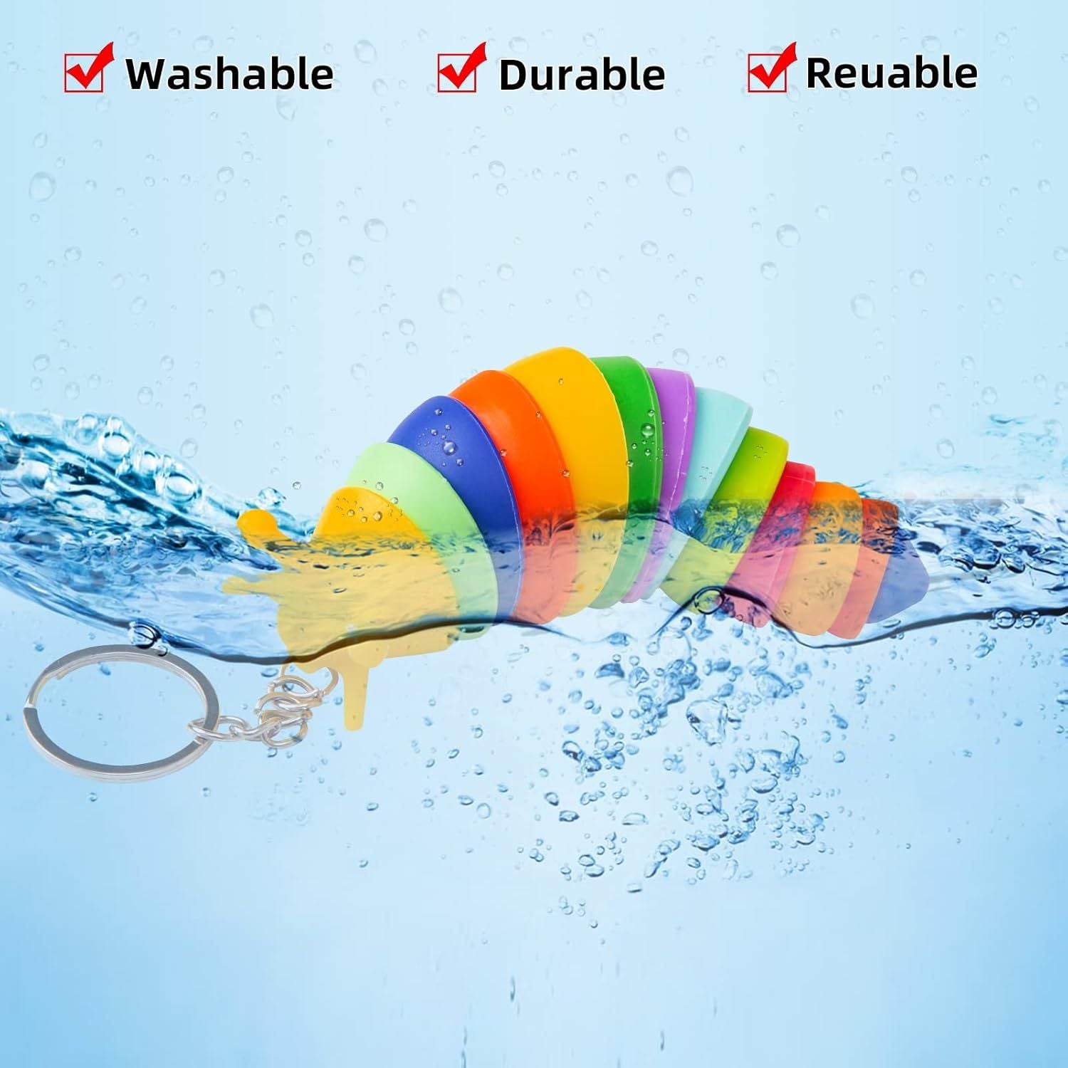6 PCS Mini Fidget Slug Key-chain Toys,3D Articulated Stretch Caterpillar Sensory Stress Relief Flexible Hand Toy, Ideal Party Favor Colorful Office Desk Pet Toys Random Color
