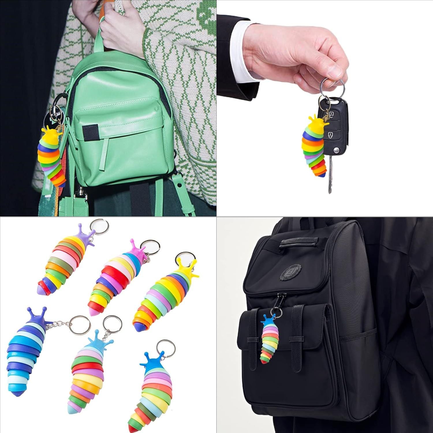6 PCS Mini Fidget Slug Key-chain Toys,3D Articulated Stretch Caterpillar Sensory Stress Relief Flexible Hand Toy, Ideal Party Favor Colorful Office Desk Pet Toys Random Color