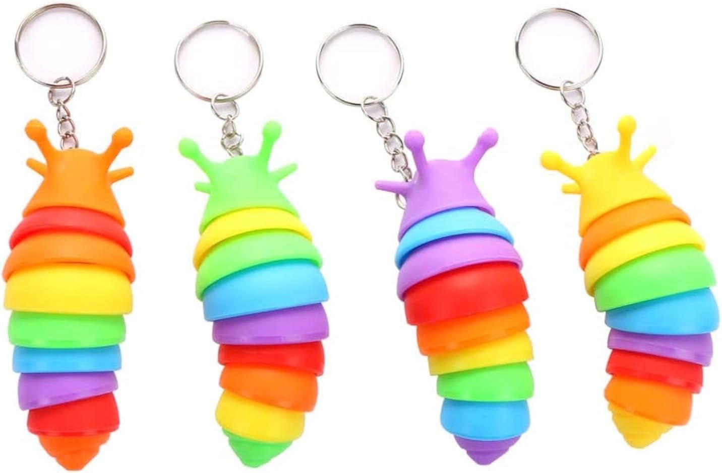 4 PCS Mini Fidget Slug Key-Chain Toys,3D Articulated Stretch Caterpillar Sensory Flexible Hand Toy, Ideal Party Favor Colorful Office Desk Pet Toys Random Color