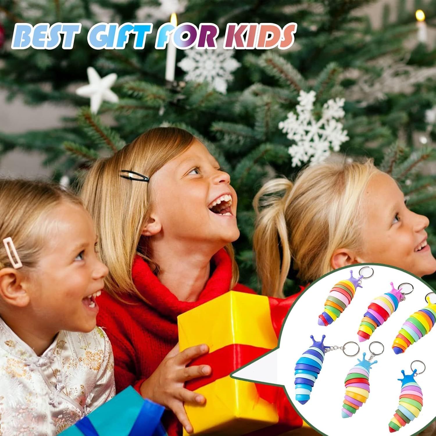 4 PCS Mini Fidget Slug Key-Chain Toys,3D Articulated Stretch Caterpillar Sensory Flexible Hand Toy, Ideal Party Favor Colorful Office Desk Pet Toys Random Color