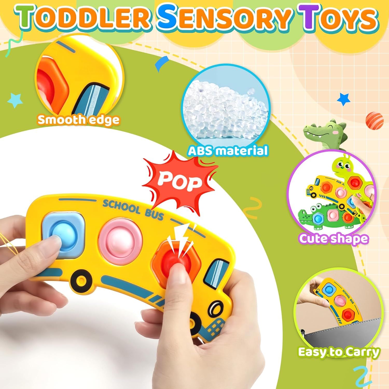 3PC Fidget Popper Sensory Toys Airplane Travel Activities for Toddlers Goodie Bags Pop It Fidget Toys for 12+ Month Babies 1 2 3 Year Old Girls Boys Valentine Gift Easter Basket Stuffer Gift