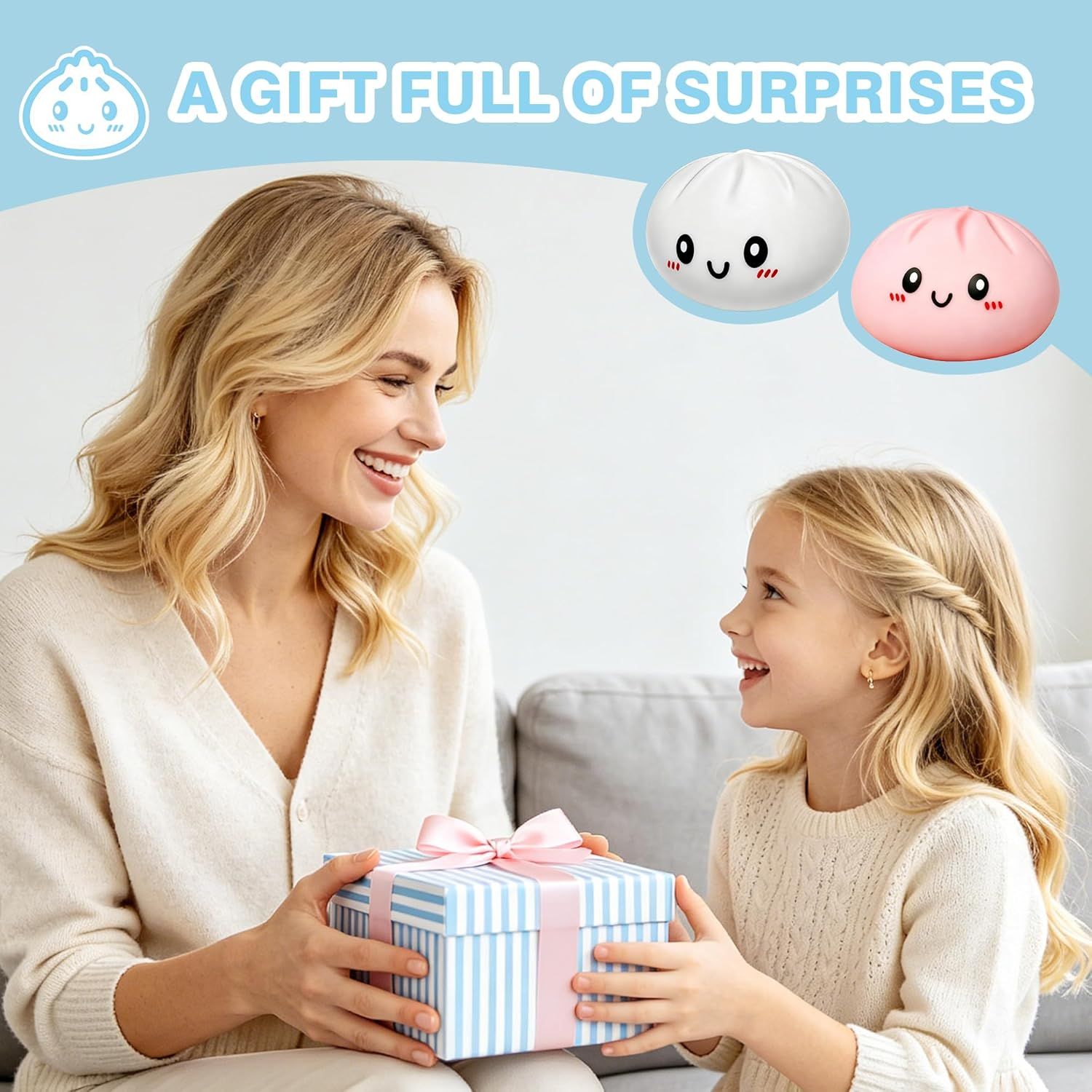 Dumpling Squishies, 2026 Newly Upgraded Dumpling Stress Ball, Squishy Dumpling Toy Mystery Box, Sensory Fidget Toys for Anxiety Relief, Perfect for Party Favors, Birthday Gifts & Desk Toys White