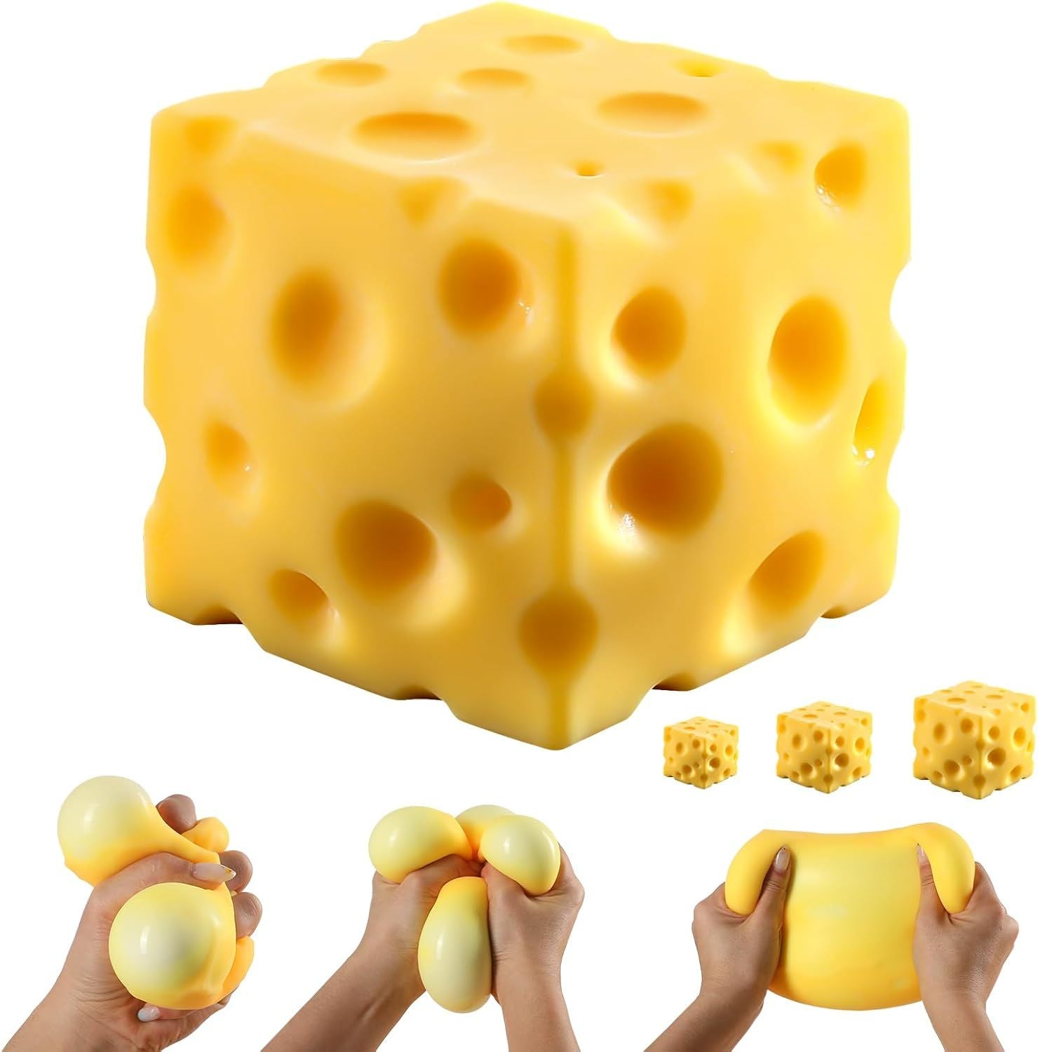 Cheese Squishy Cube Block, Squishy Fidget Toys for Adults & Teens, Easter Basket Stocking Stuffers, Sensory Stress Ball Squeeze Toys for Stress Relief Yellow 2.4 in