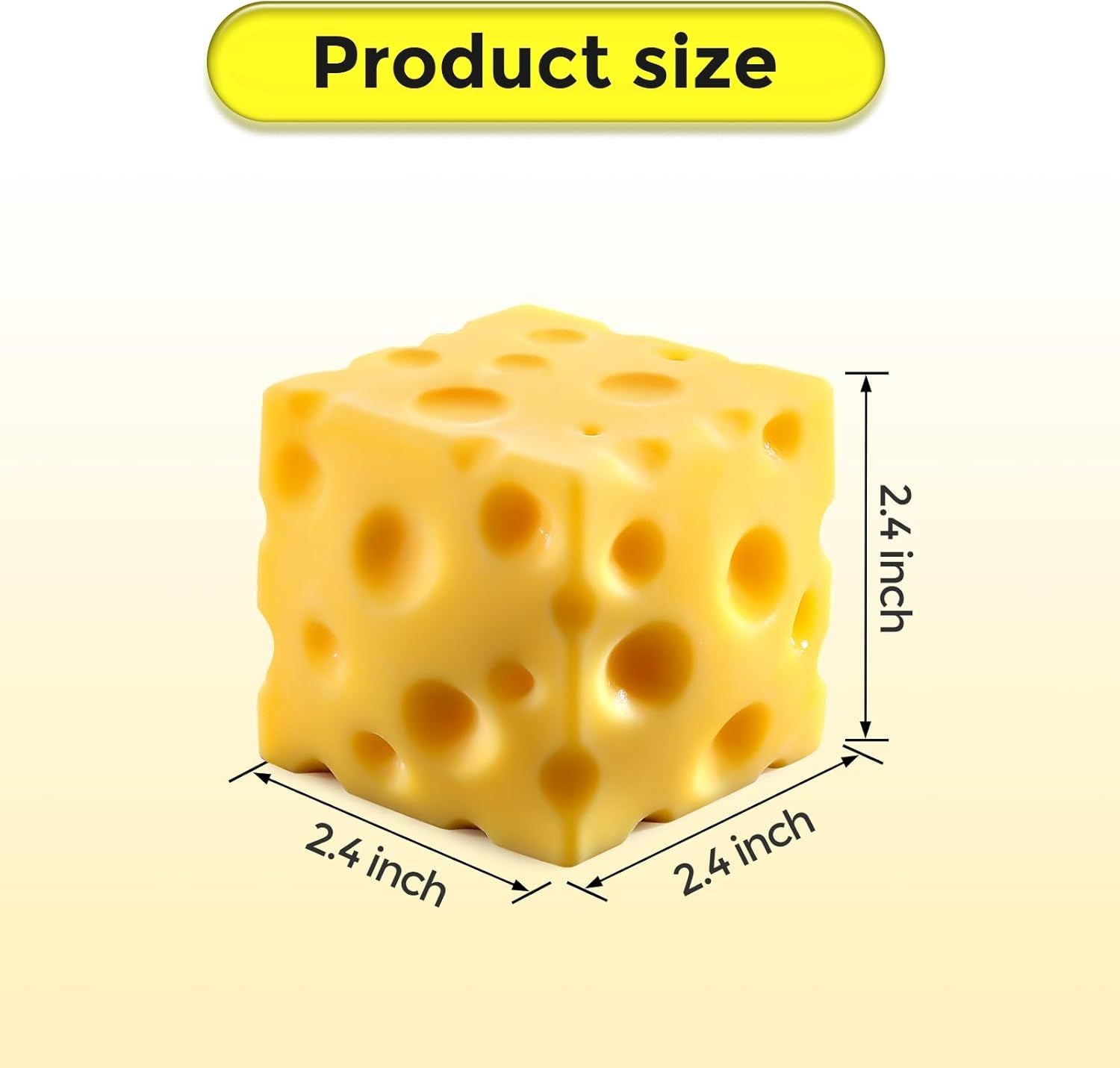 Cheese Squishy Cube Block, Squishy Fidget Toys for Adults & Teens, Easter Basket Stocking Stuffers, Sensory Stress Ball Squeeze Toys for Stress Relief Yellow 2.4 in