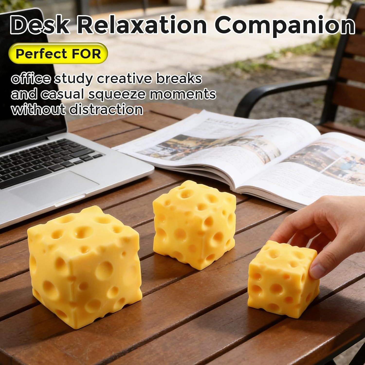 Cheese Squishy Cube Block, Squishy Fidget Toys for Adults & Teens, Easter Basket Stocking Stuffers, Sensory Stress Ball Squeeze Toys for Stress Relief Yellow 2.4 in