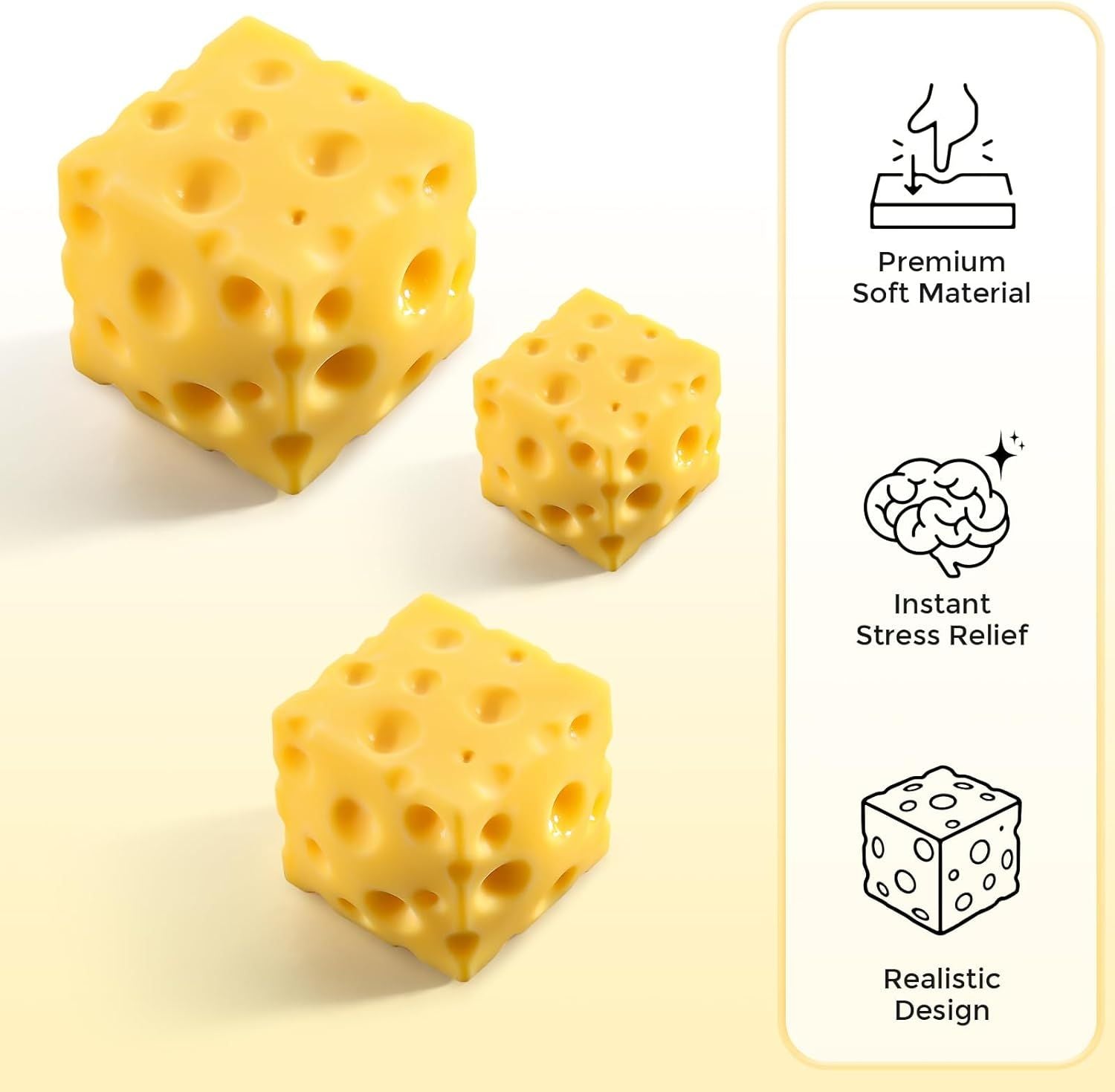 Cheese Squishy Cube Block, Squishy Fidget Toys for Adults & Teens, Easter Basket Stocking Stuffers, Sensory Stress Ball Squeeze Toys for Stress Relief Yellow 2.4 in