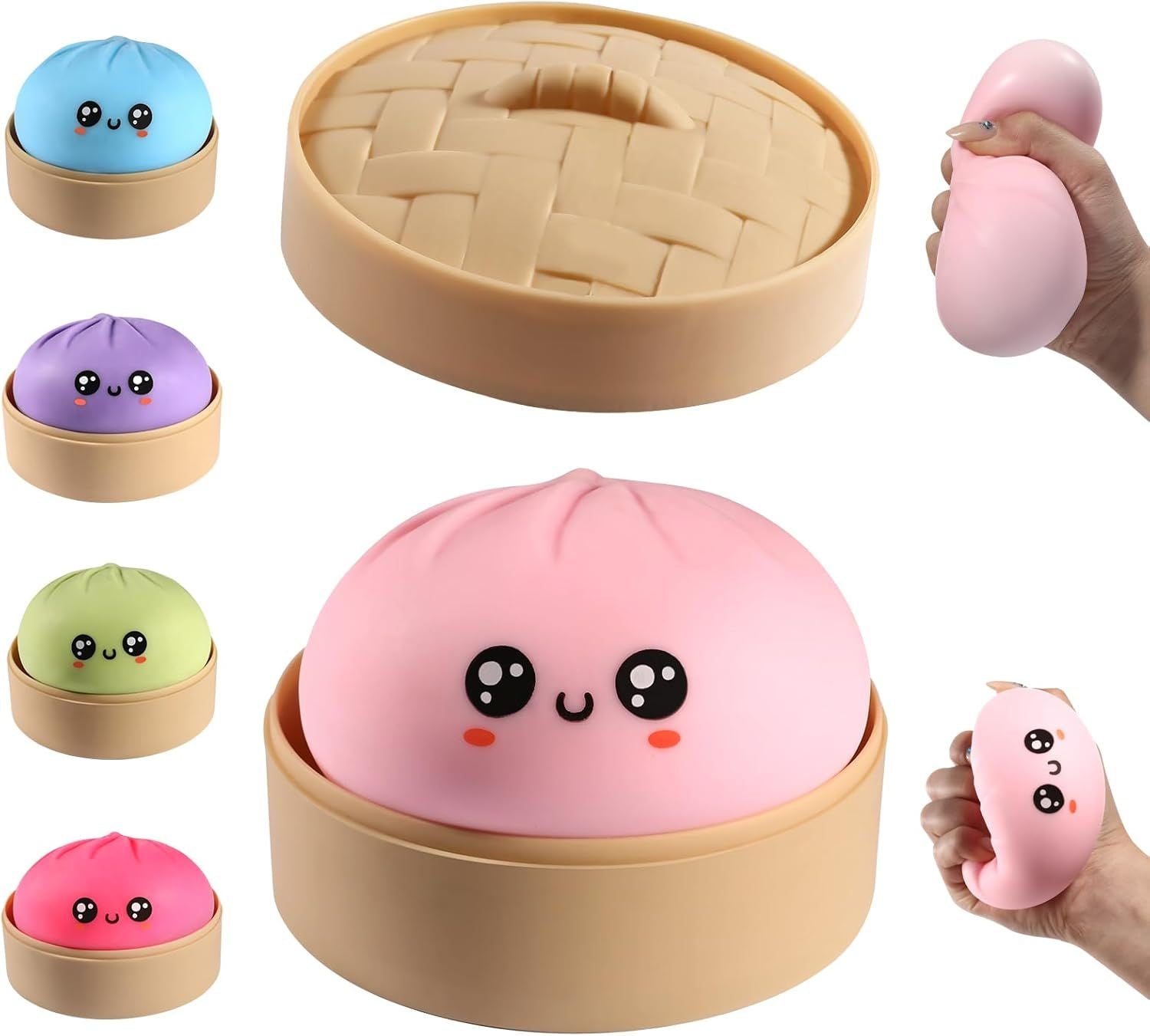Dumpling Squishy, Dumpling Squishy Mystery Box, Cute Big Squishy Dumpling Stress Ball Fidget Sensory Toy for Adults Anxiety Relief, Novelty Squeeze Ball for Office Desk Pink