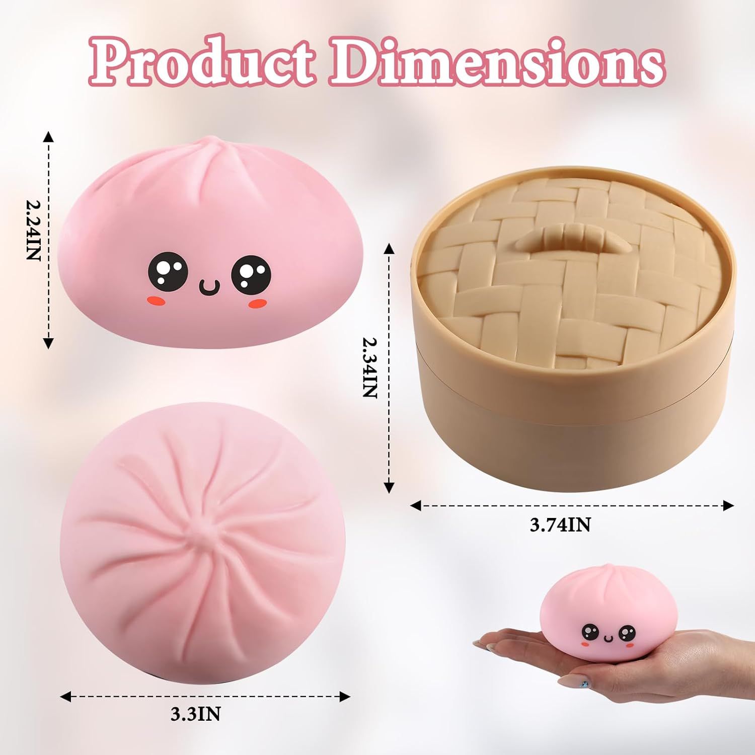 Dumpling Squishy, Dumpling Squishy Mystery Box, Cute Big Squishy Dumpling Stress Ball Fidget Sensory Toy for Adults Anxiety Relief, Novelty Squeeze Ball for Office Desk Pink