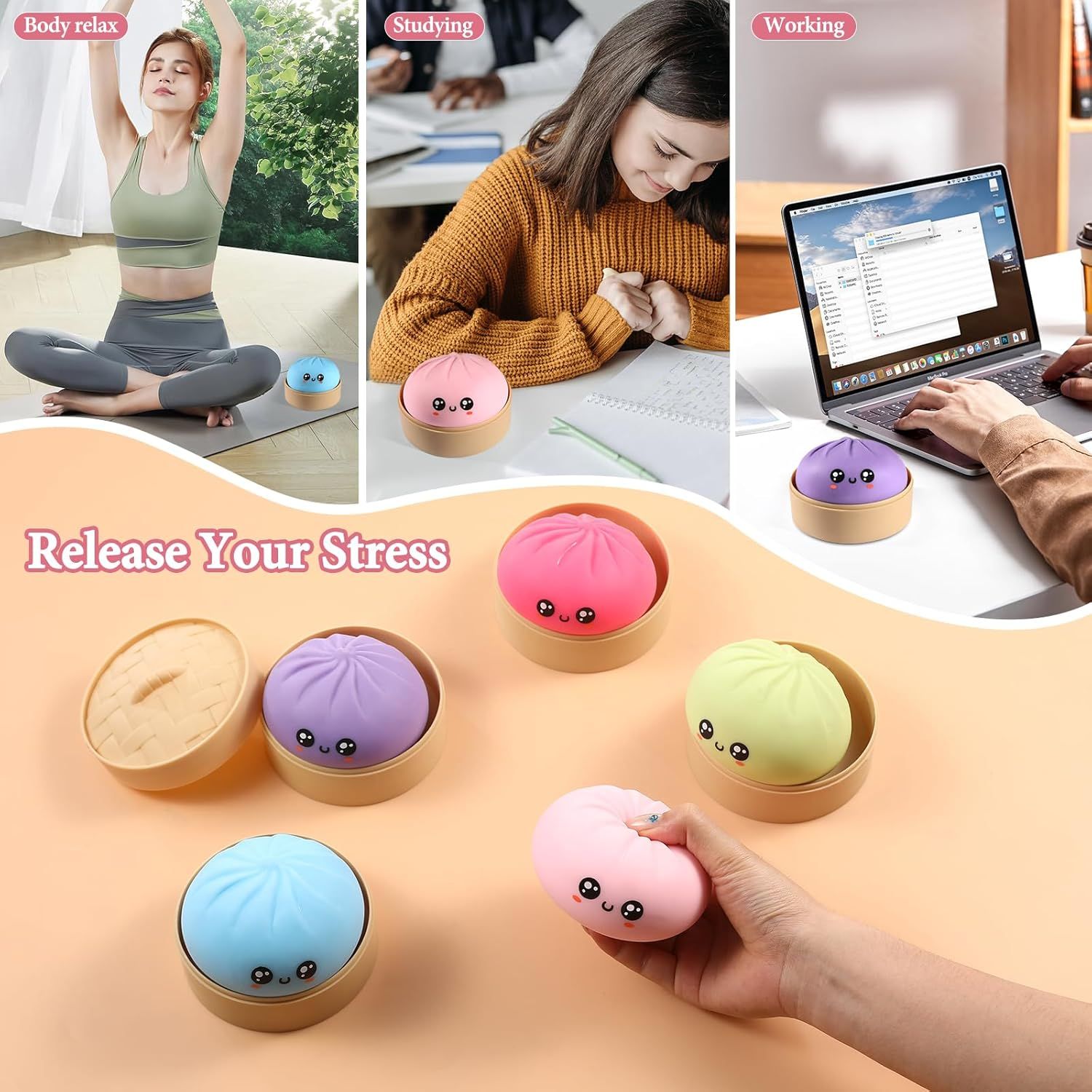 Dumpling Squishy, Dumpling Squishy Mystery Box, Cute Big Squishy Dumpling Stress Ball Fidget Sensory Toy for Adults Anxiety Relief, Novelty Squeeze Ball for Office Desk Pink