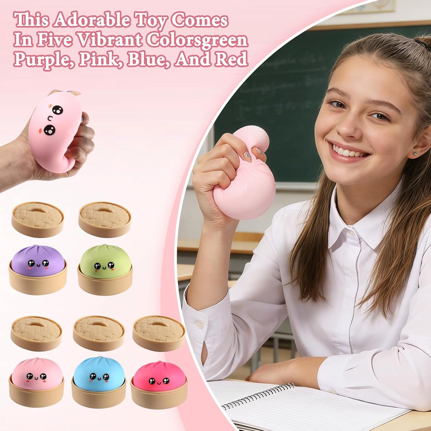 Dumpling Squishy, Dumpling Squishy Mystery Box, Cute Big Squishy Dumpling Stress Ball Fidget Sensory Toy for Adults Anxiety Relief, Novelty Squeeze Ball for Office Desk Pink
