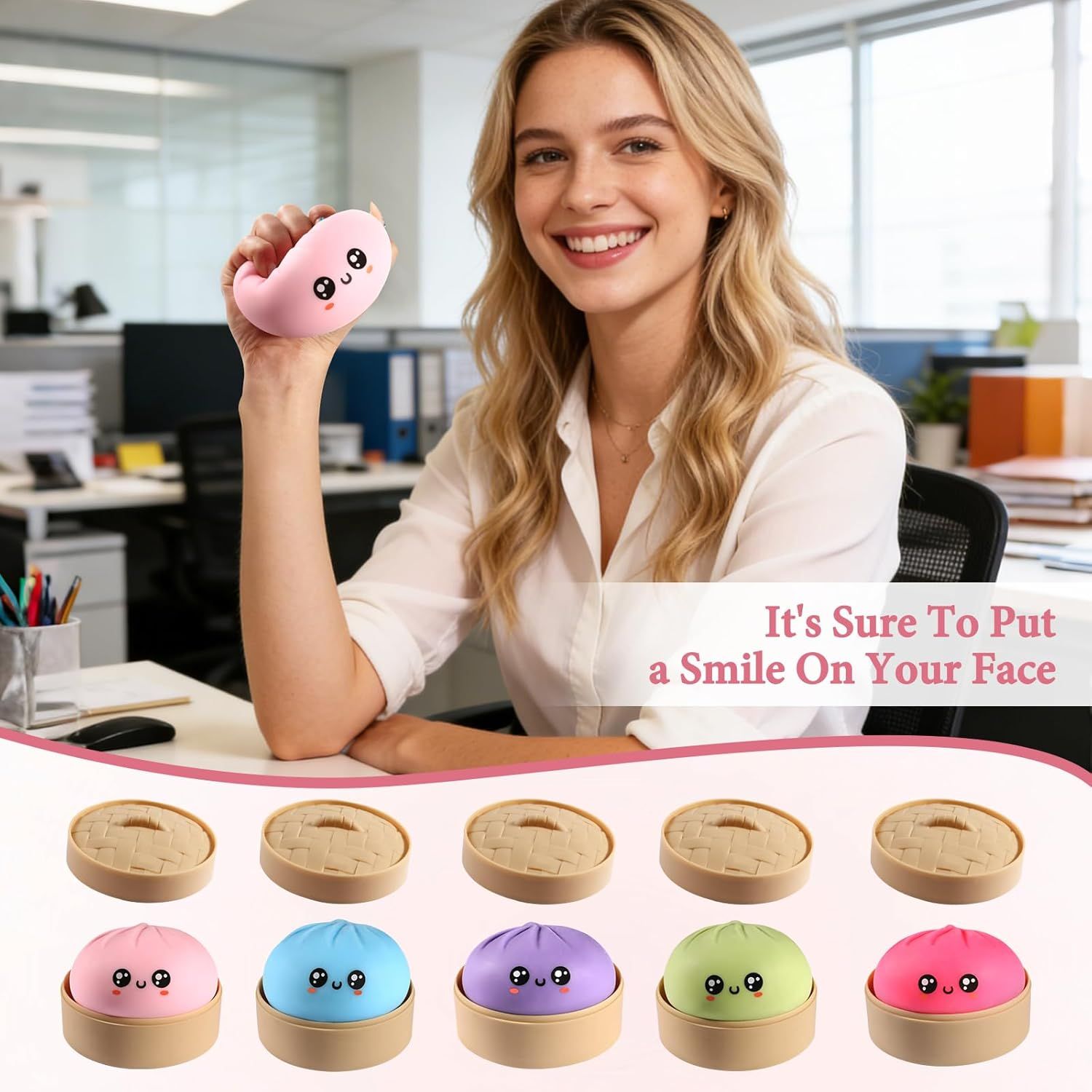 Dumpling Squishy, Dumpling Squishy Mystery Box, Cute Big Squishy Dumpling Stress Ball Fidget Sensory Toy for Adults Anxiety Relief, Novelty Squeeze Ball for Office Desk Pink