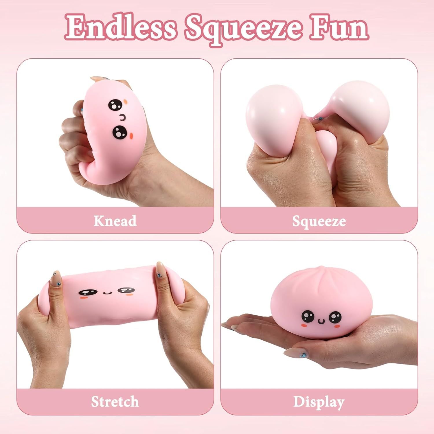 Dumpling Squishy, Dumpling Squishy Mystery Box, Cute Big Squishy Dumpling Stress Ball Fidget Sensory Toy for Adults Anxiety Relief, Novelty Squeeze Ball for Office Desk Pink