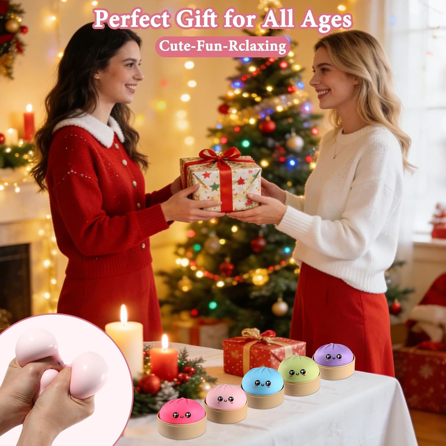 Dumpling Squishy, Dumpling Squishy Mystery Box, Cute Big Squishy Dumpling Stress Ball Fidget Sensory Toy for Adults Anxiety Relief, Novelty Squeeze Ball for Office Desk Pink