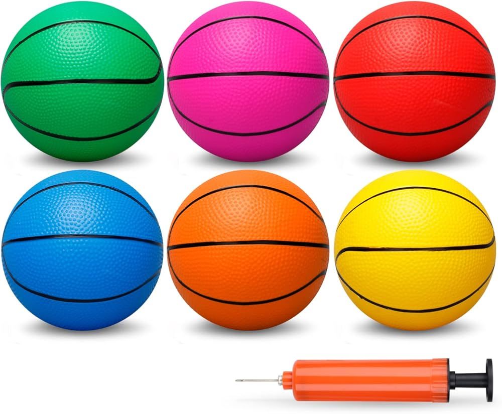 6 Inch PVC Mini Basketball for Indoor Mini Hoops, Soft 6" Rubber Small Repacement Balls for Over Door Hoop Sets, Little Beach Ball for Outdoor Yard Lawn 6 PCS with Air Pump