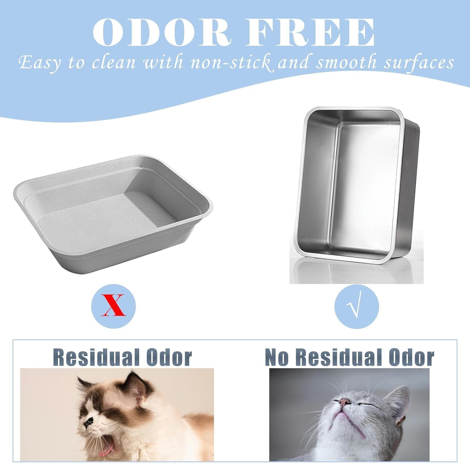 2 Pack Stainless Steel Cat Litter Box - High Side Metal Cats Toilet Large Rust Proof Litter Pan with Non Stick Smooth Surface for Cats, Kitten, Rabbits, 17.5 X 13.5 X 6 Inches