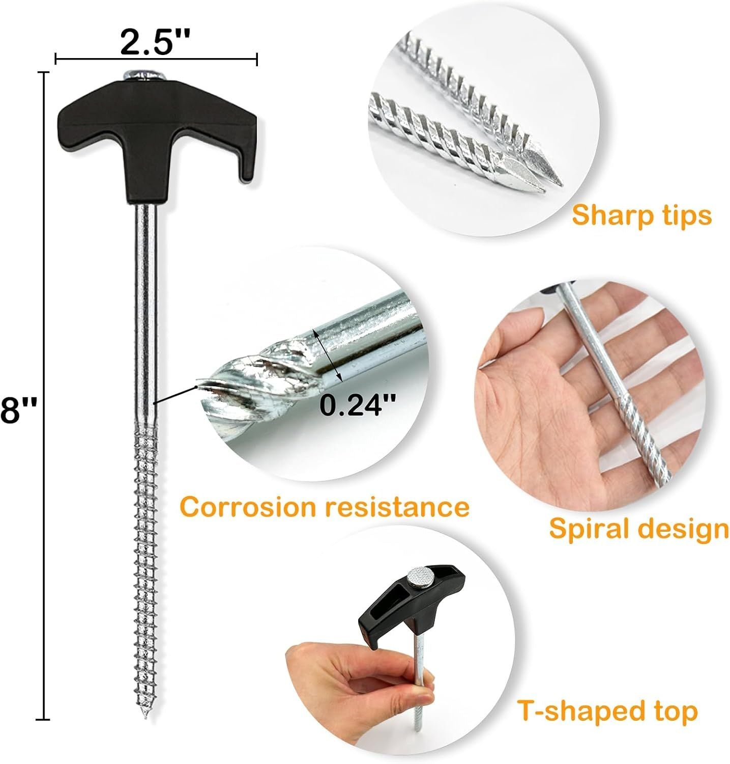 20 Pack Tent Stakes Heavy Duty, 8 Inch Tent Stakes Tent Pegs Camping Non-Rust Ground Stakes for Camping Patio, Garden, Canopies, Grassland, Outdoor Black