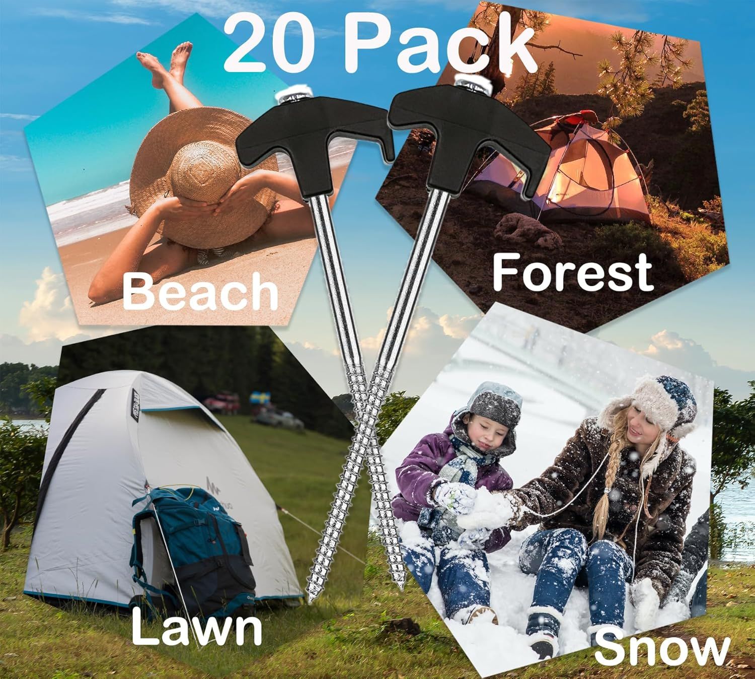 20 Pack Tent Stakes Heavy Duty, 8 Inch Tent Stakes Tent Pegs Camping Non-Rust Ground Stakes for Camping Patio, Garden, Canopies, Grassland, Outdoor Black