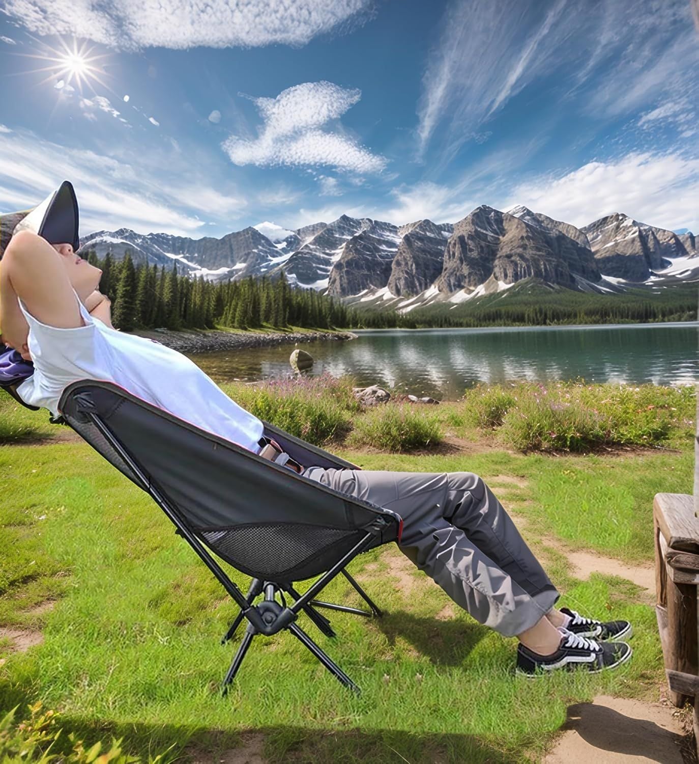 Portable Camping Chair Lightweight Foldable Outdoor Chair for Hiking Camp Backpacking Lawn Beach Fishing Picnic with Carry Bag Black