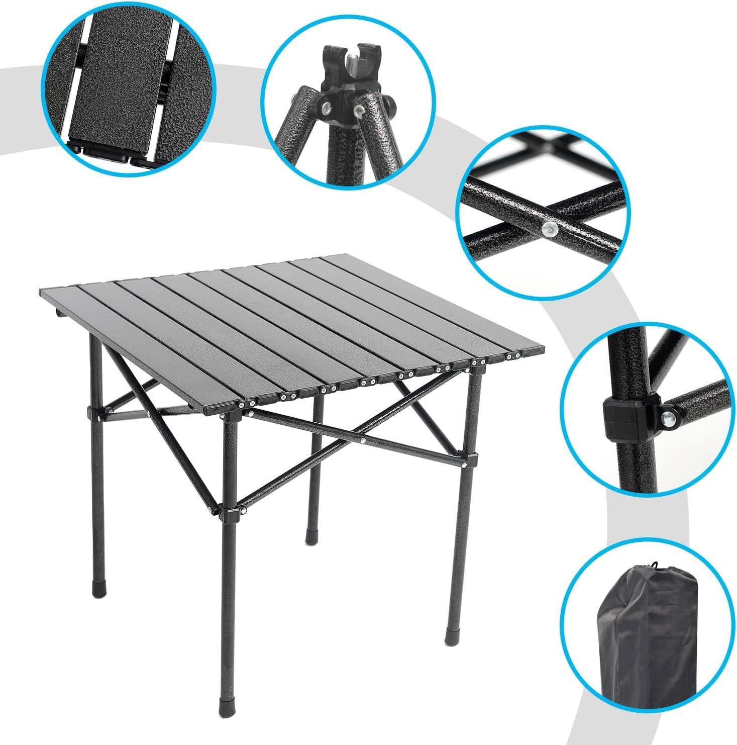 Portable Camping Table Folding Side Table Aluminum Lightweight Table with Carry Bag for Outdoor Cooking Hiking Picnics BBQ Travel Black