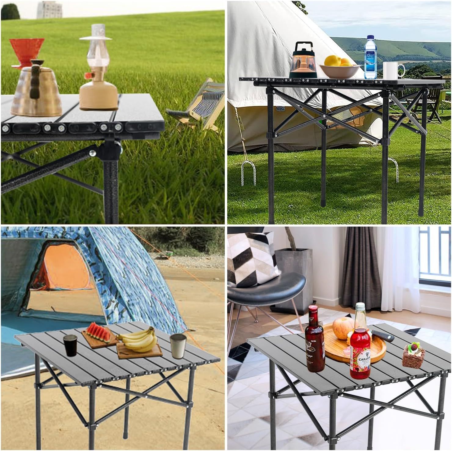 Portable Camping Table Folding Side Table Aluminum Lightweight Table with Carry Bag for Outdoor Cooking Hiking Picnics BBQ Travel Black