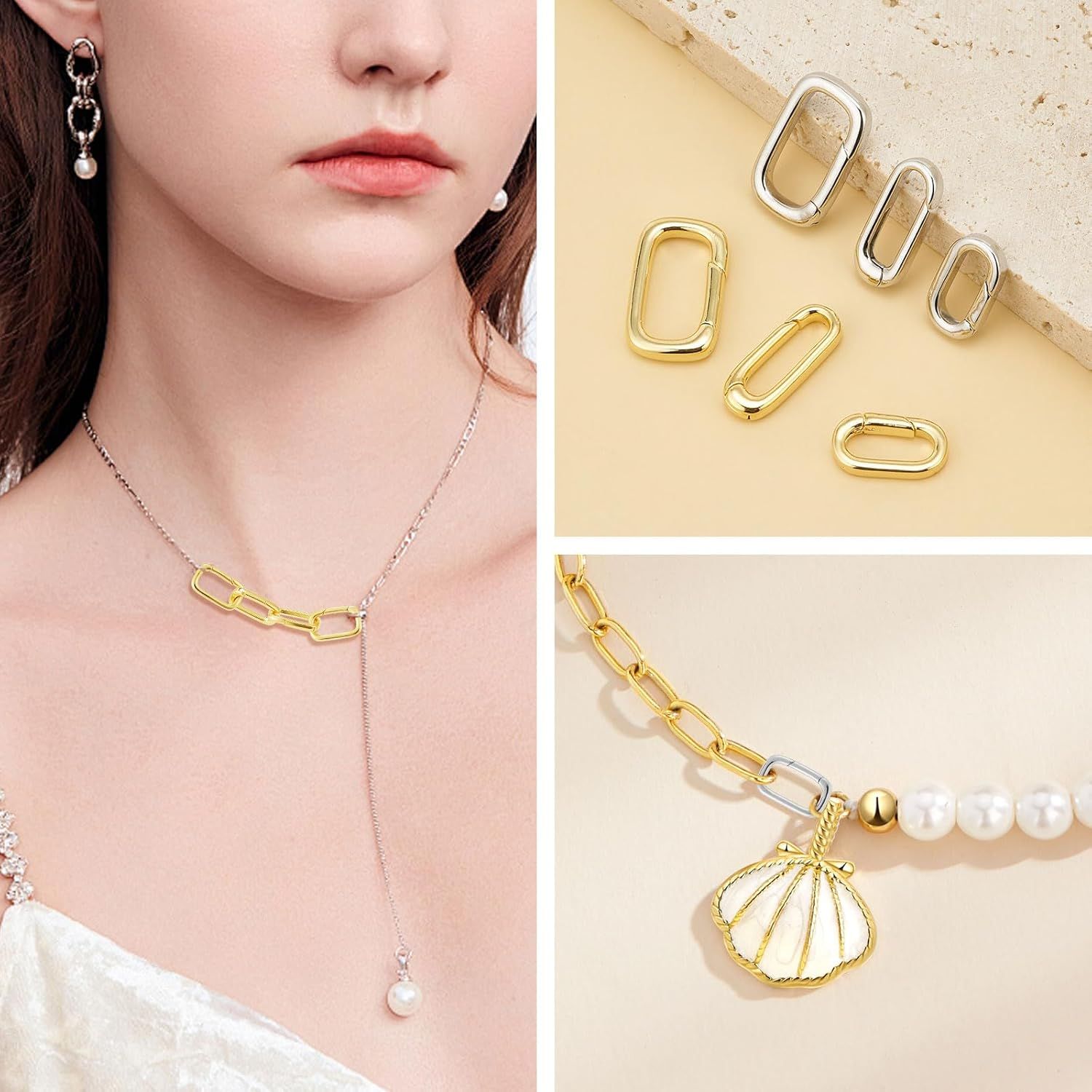 10pcs Oval Clasp Carabiner,Jewelry Necklace Connector for Extend or Repair,Gold-17.9mm
