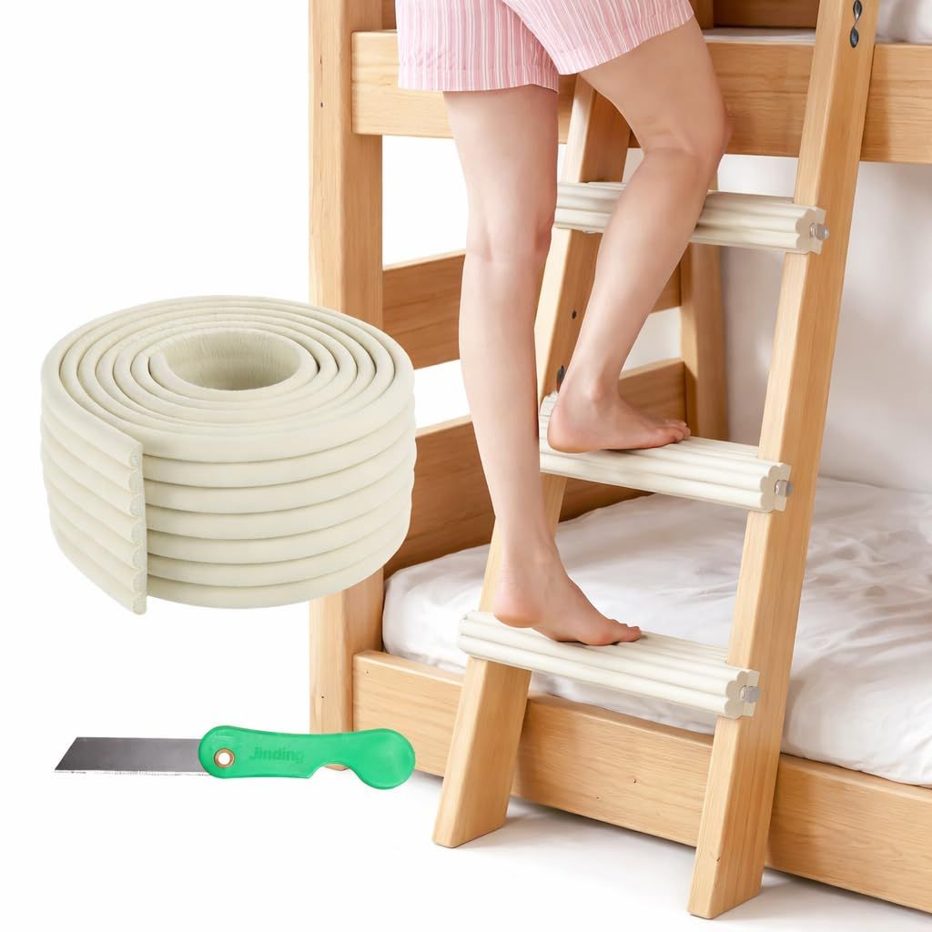Soft Bunk Bed Ladder Pads with Cutter – Foam Step Padding & Ladder Cover for Kids’ Loft Beds, Dorm Ladders, Stairs & Edges, Easy-Cut Protective Pads for Comfortable Climbing and Home Safety White