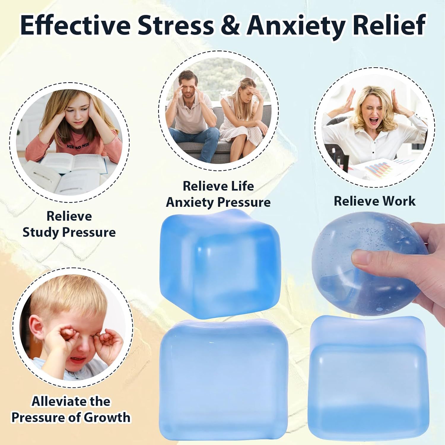 Large Ice Cube Squishy Toy 7cm 2.76Inch , Big Slow Rising Squishies for Sensory Play, Perfect Stress Relief Fidget Toys for Adults Anxiety, Squishy Cube Sensory Toys Blue