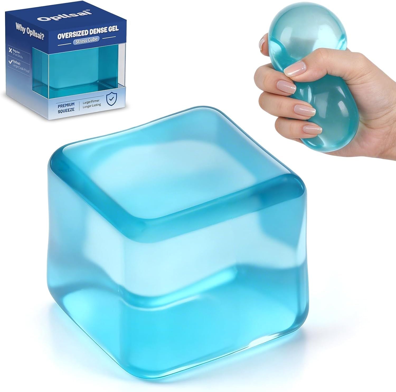 Oversized Dense Gel Stress Cube 2.55" - Anxiety Relief Fidget Toy - Larger, Firmer, Slow-Rise - Dual-Reinforced Leak-Proof Design - Premium Sensory Gift for Adults & Teens