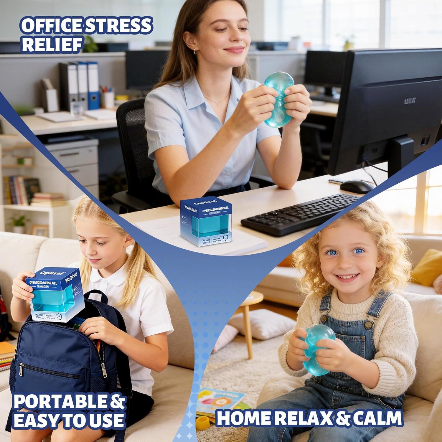 Oversized Dense Gel Stress Cube 2.55" - Anxiety Relief Fidget Toy - Larger, Firmer, Slow-Rise - Dual-Reinforced Leak-Proof Design - Premium Sensory Gift for Adults & Teens