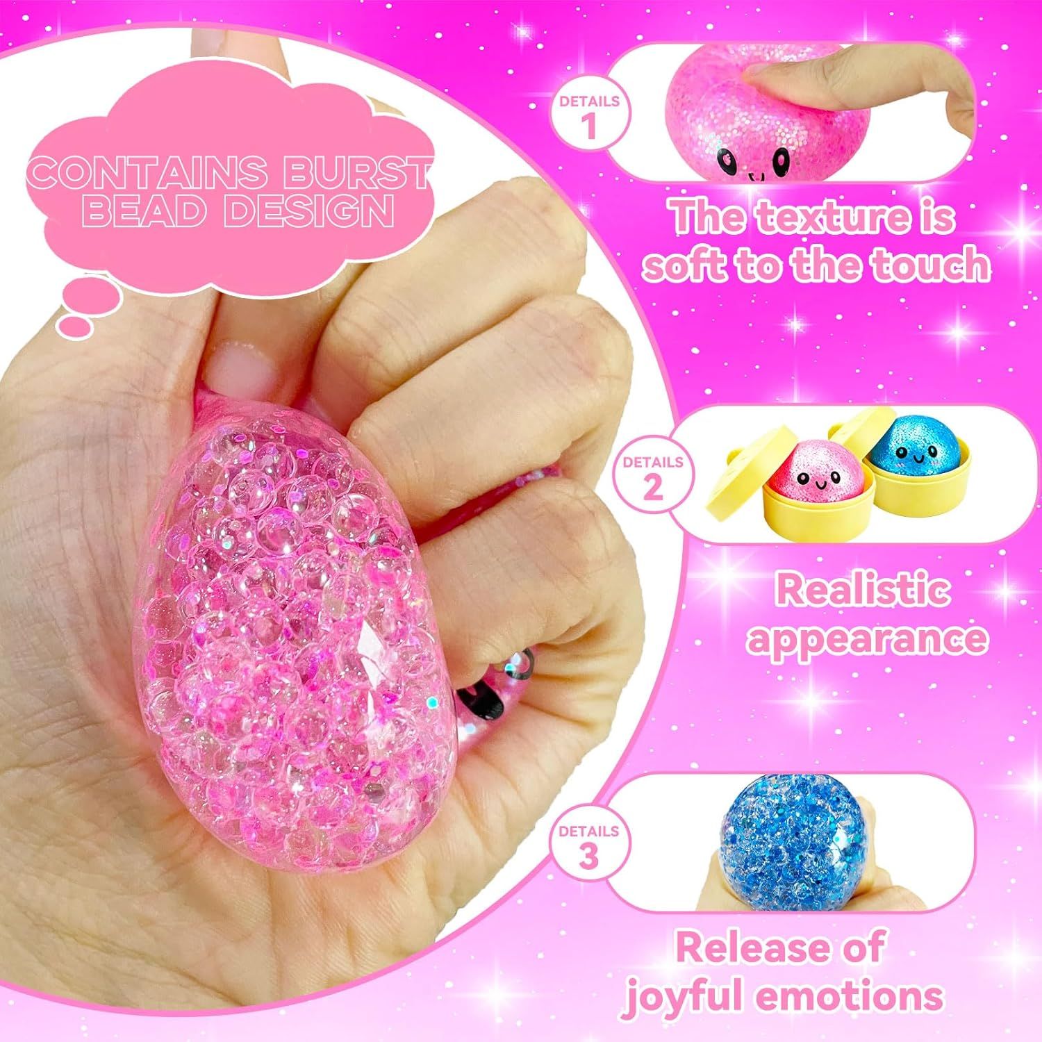 2PCS Mini Glitter Dumpling Squishy, 2026 Upgrade Dumling Mystery Box, Colorful Dumplings Stress Balls Fidget Sensory, Fidget Squeeze Toy for Holiday & Birthday Gifts Blue+Pink
