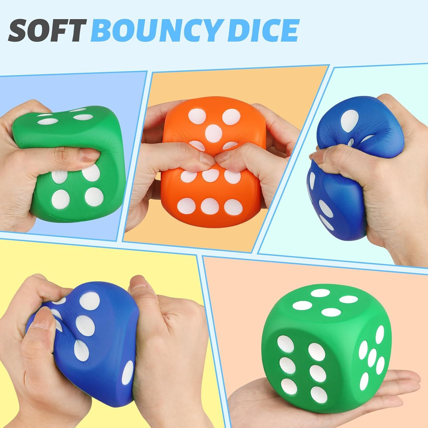 Large 3 Inch Foam Fidget Dice Toys, Jumbo Stress Toy Relief Big Dice, Squeeze Squishy Giant Large Fidgets Cube for Family Board Game Classroom Party Favors Bag Stuffer 3 Pack