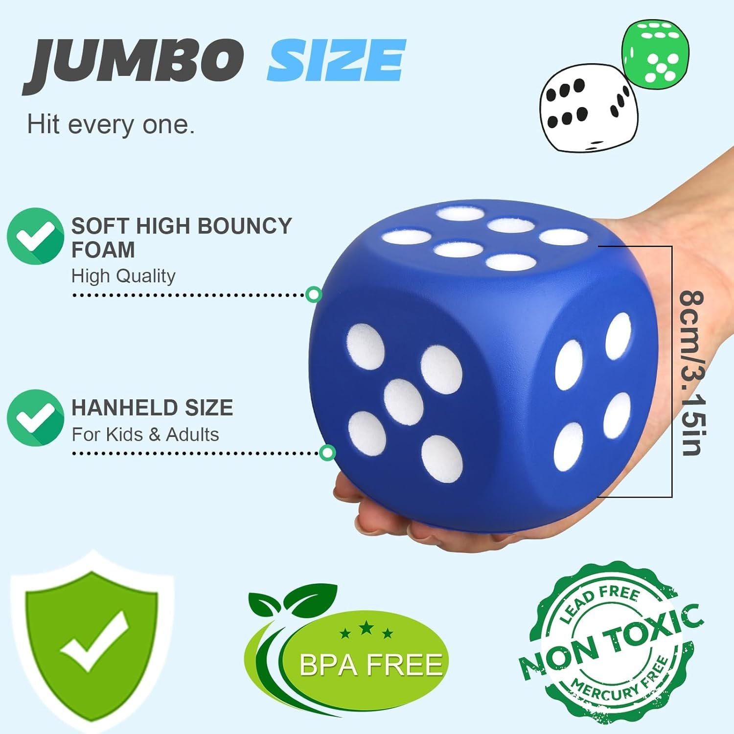 Large 3 Inch Foam Fidget Dice Toys, Jumbo Stress Toy Relief Big Dice, Squeeze Squishy Giant Large Fidgets Cube for Family Board Game Classroom Party Favors Bag Stuffer 3 Pack
