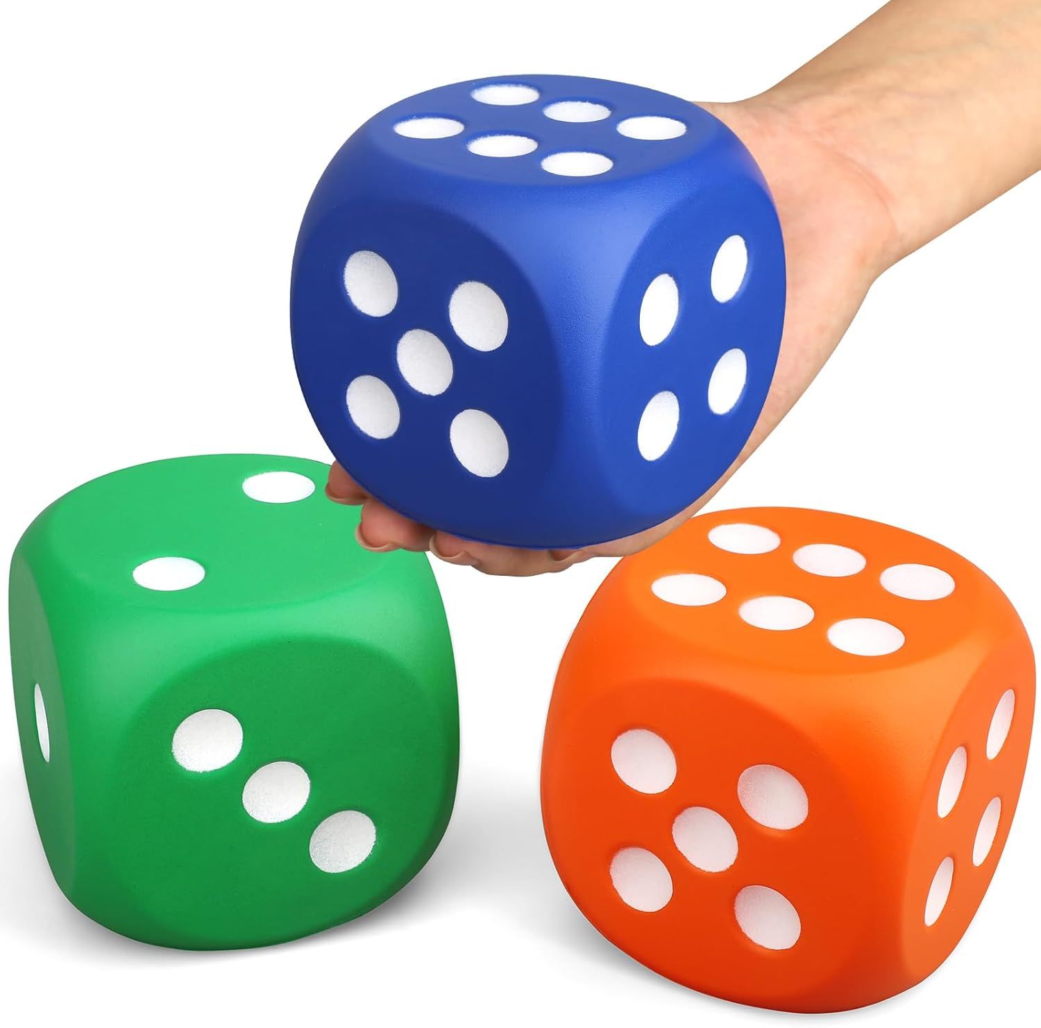 Large 3 Inch Foam Fidget Dice Toys, Jumbo Stress Toy Relief Big Dice, Squeeze Squishy Giant Large Fidgets Cube for Family Board Game Classroom Party Favors Bag Stuffer 3 Pack