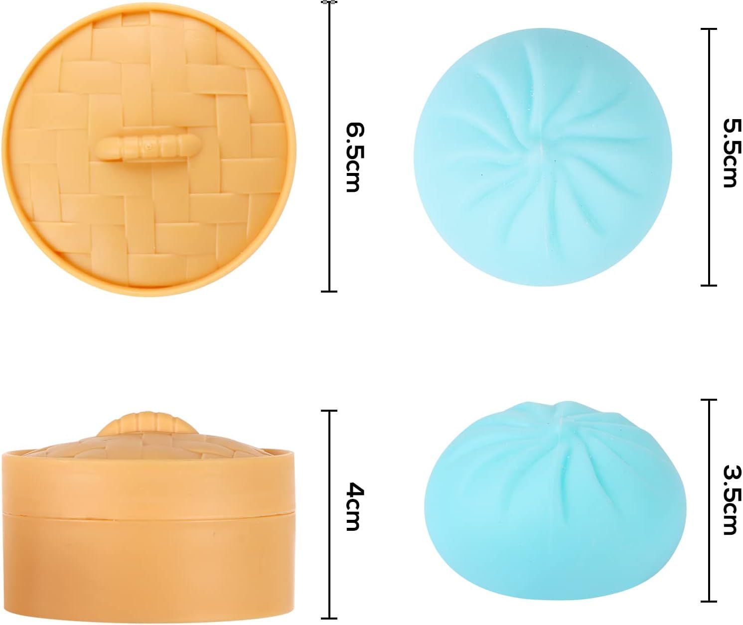 4 PCS Colorful Dumpling Stress Balls Fidget Sensory Toy,Squeeze Dough Ball Stress Relief Hand Toy,Bun with Food Steamer Stretchy Desk Toys