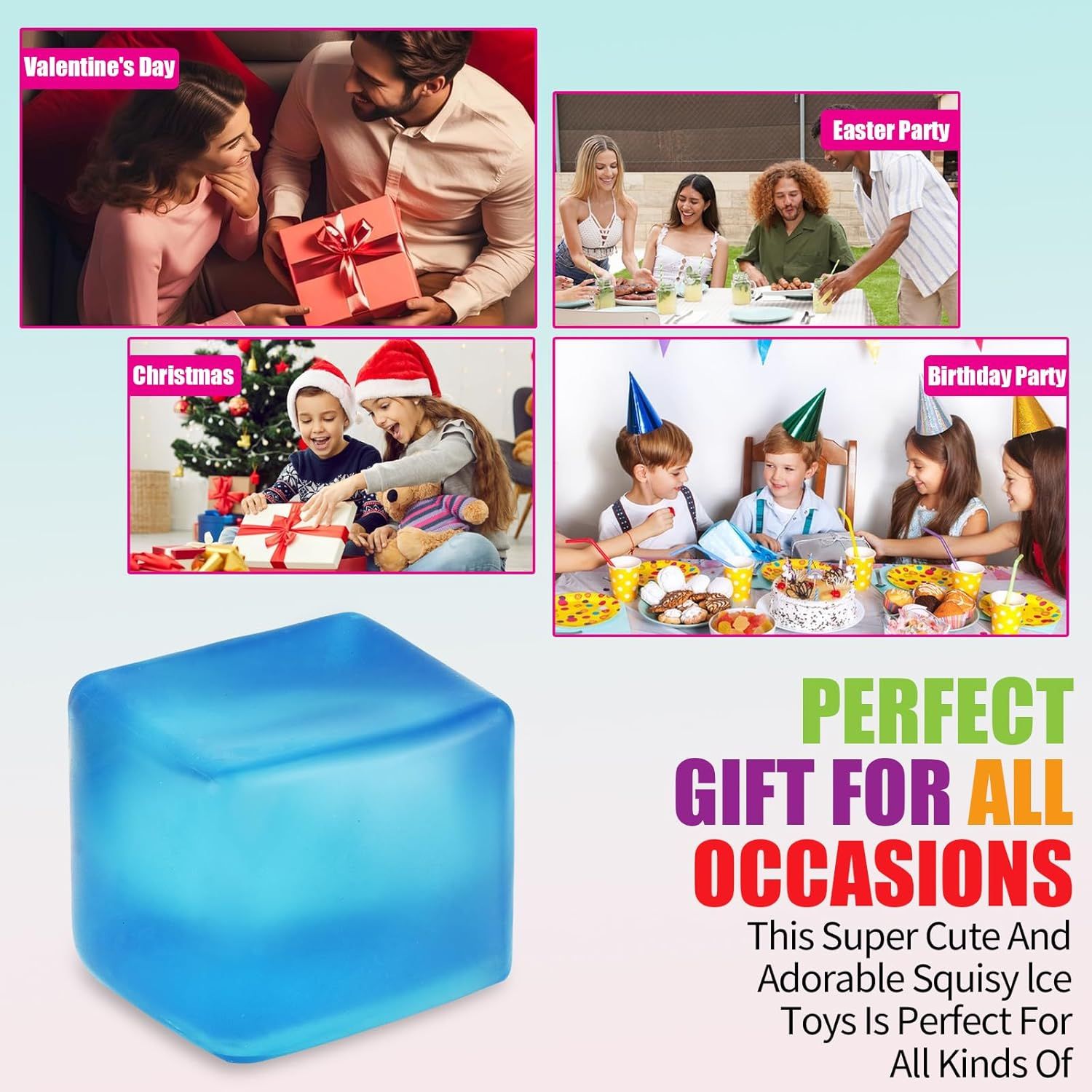 Giant Stress Cube - 3.15" Cube-Sensory Fidget Squeeze Toy with Super Solid Squish-Slow Rising Ice Cube Stress Balls-Stress Relief Hand Toy Blue