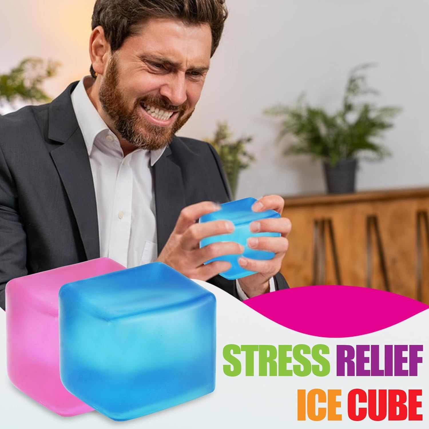 Giant Stress Cube - 3.15" Cube-Sensory Fidget Squeeze Toy with Super Solid Squish-Slow Rising Ice Cube Stress Balls-Stress Relief Hand Toy Blue