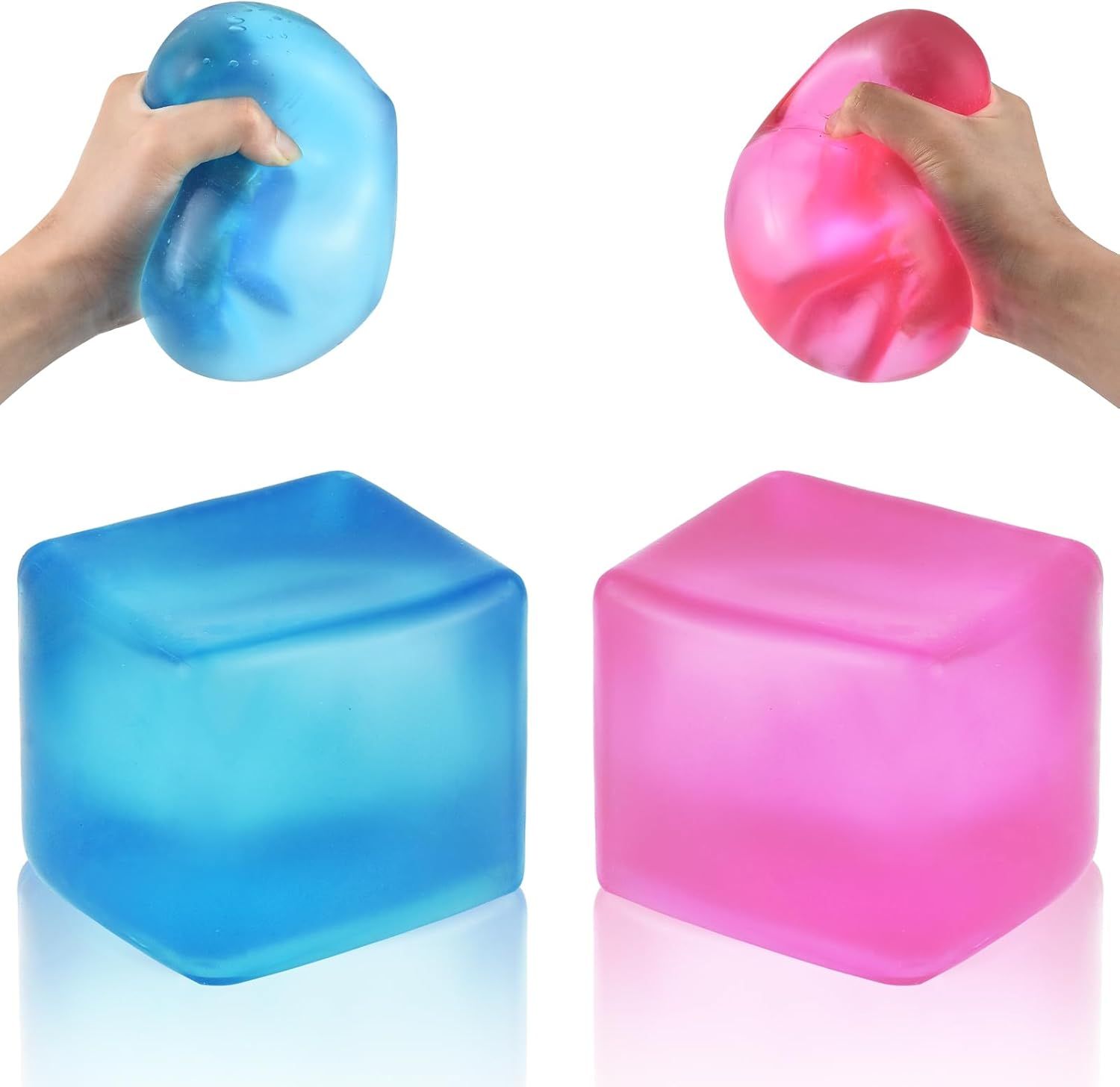 Giant Stress Cube - 3.15" Cube-Sensory Fidget Squeeze Toy with Super Solid Squish-Slow Rising Ice Cube Stress Balls-Stress Relief Hand Toy Blue