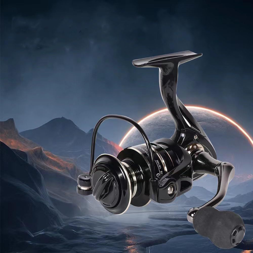 All Metal Spinning Fishing Reel - Ultra Smooth 5.2:1 Gear Ratio Saltwater Freshwater - Corrosion Resistant CNC Machined Fish Reel for Surfcasting Kayak - 4000 Size Black