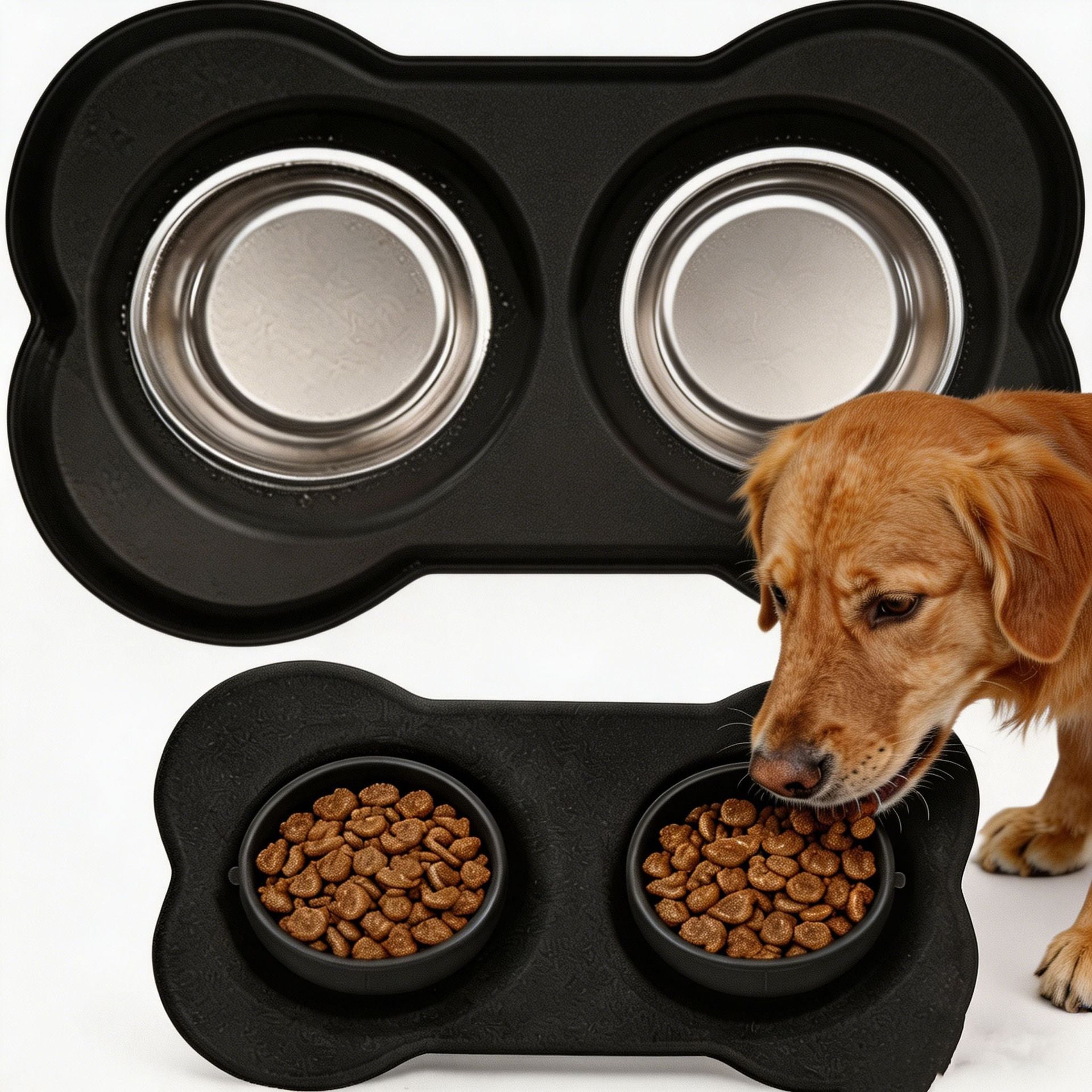 Anti Tip Stainless Steel Dog Bowl 2 in 3 Food Water Bowl