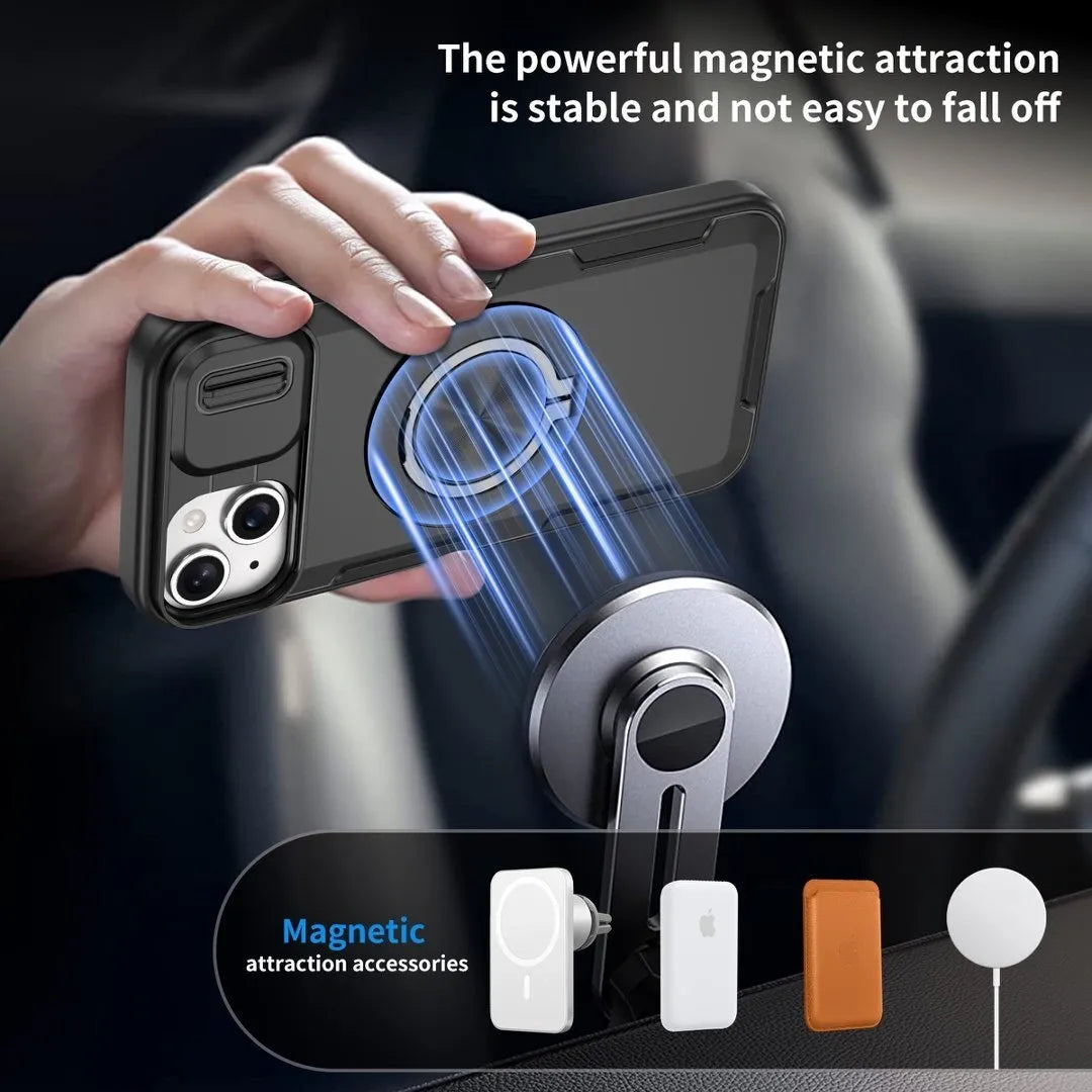 2-in-1 Magnetic Sliding Lens Case, Black for iPhone 15 Plus