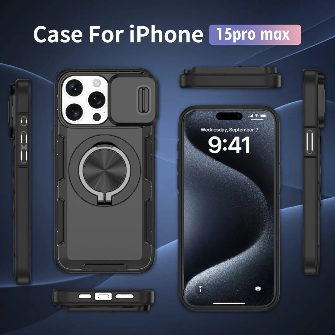 2-in-1 Magnetic Sliding Lens Case, Black for iPhone 15 Pro Max
