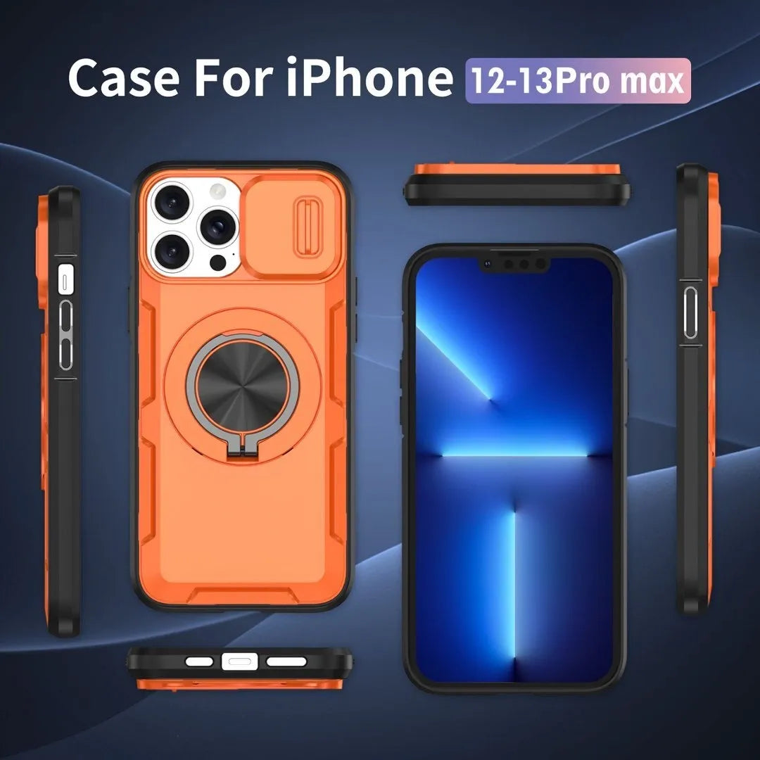 2-in-1 Magnetic Sliding Lens Case, Orange for iPhone 12 Pro