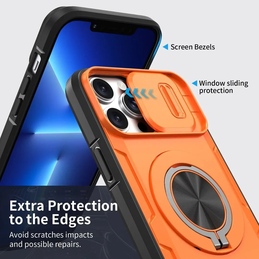2-in-1 Magnetic Sliding Lens Case, Orange for iPhone 12 Pro