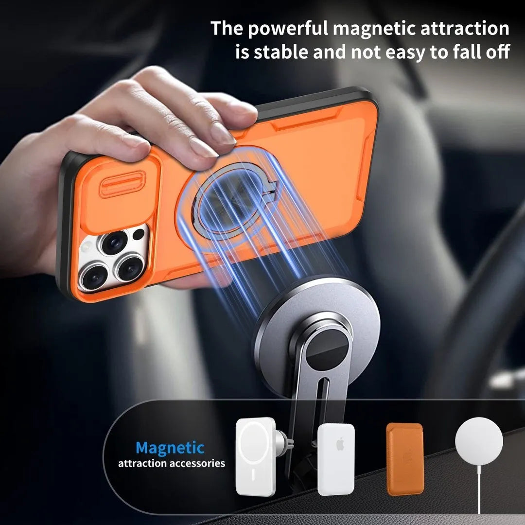 2-in-1 Magnetic Sliding Lens Case, Orange for iPhone 12 Pro