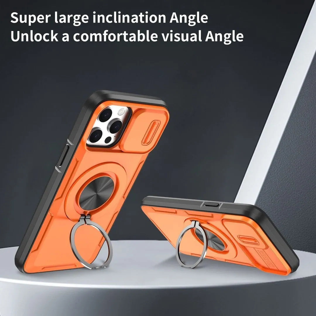 2-in-1 Magnetic Sliding Lens Case, Orange for iPhone 13 Pro Max