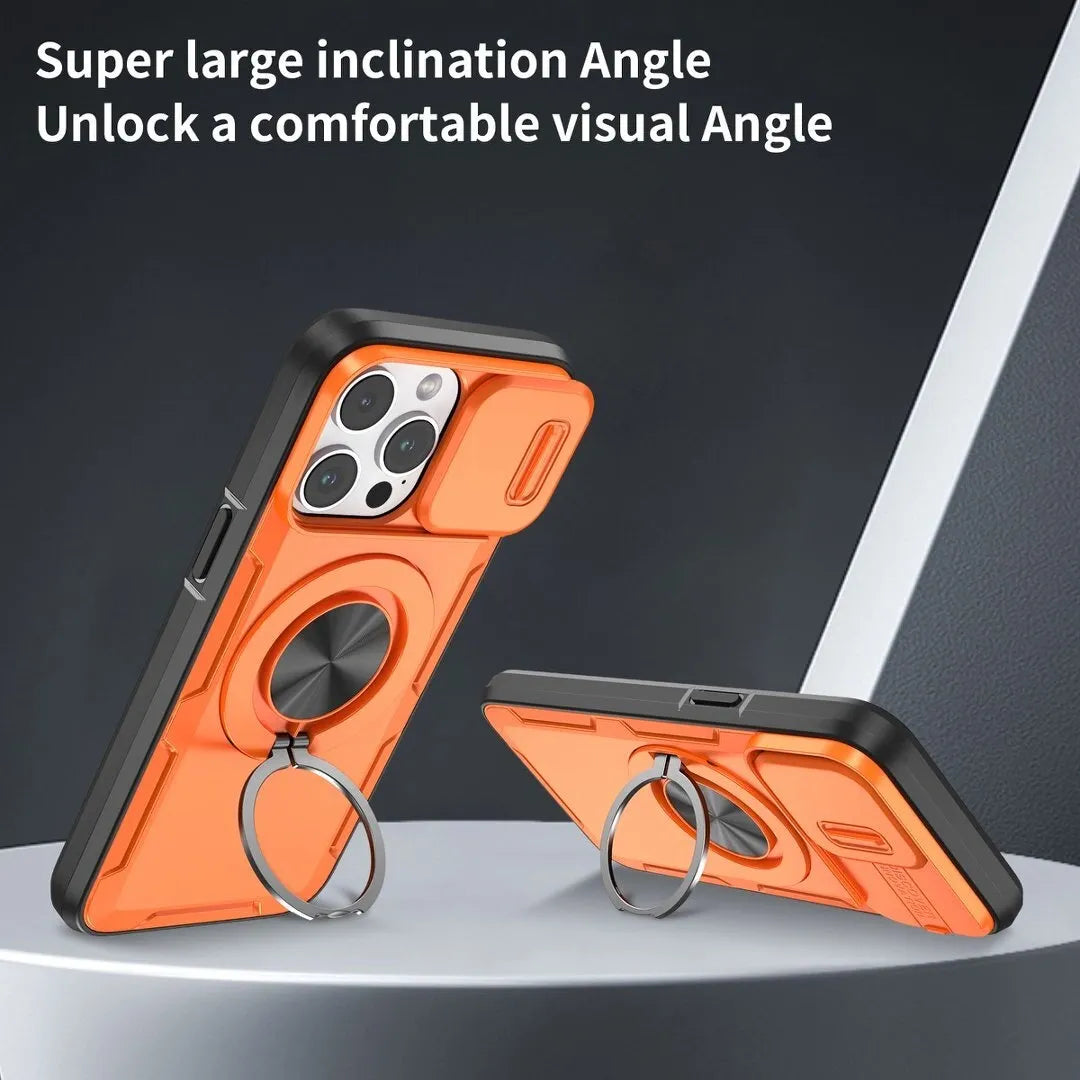 2-in-1 Magnetic Sliding Lens Case, Orange for iPhone 14 Pro Max