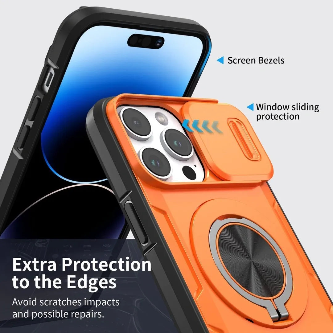 2-in-1 Magnetic Sliding Lens Case, Orange for iPhone 14 Pro
