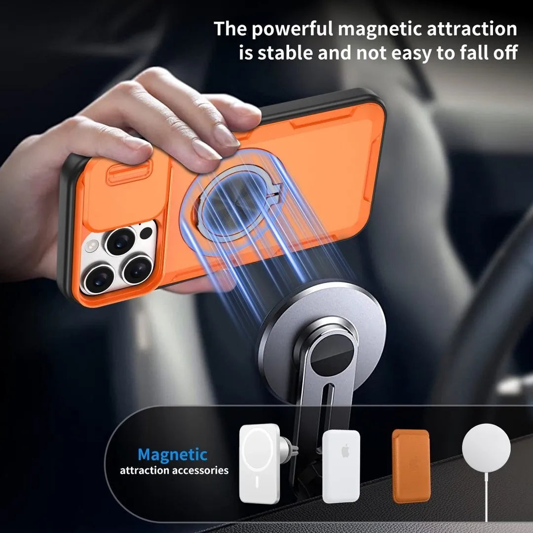 2-in-1 Magnetic Sliding Lens Case, Orange for iPhone 16 Pro